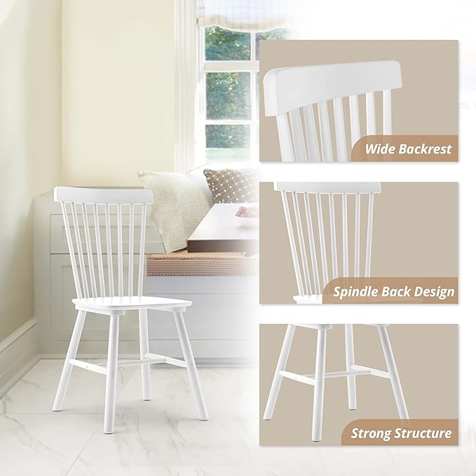 LUE BONA Windsor Dining Chair, Dining Chairs Set of 6, Spindle Back Wood Dini...
