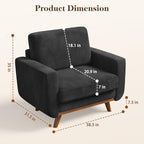 Vesgantti 38.5" Accent Chair Black, Comfy Corduroy Single Sofa Seat with Spring Cushion, Upholstered Armchair with Deep Seat, Reading Chair for Adults, Modern Sofa for Living Room, Bedroom