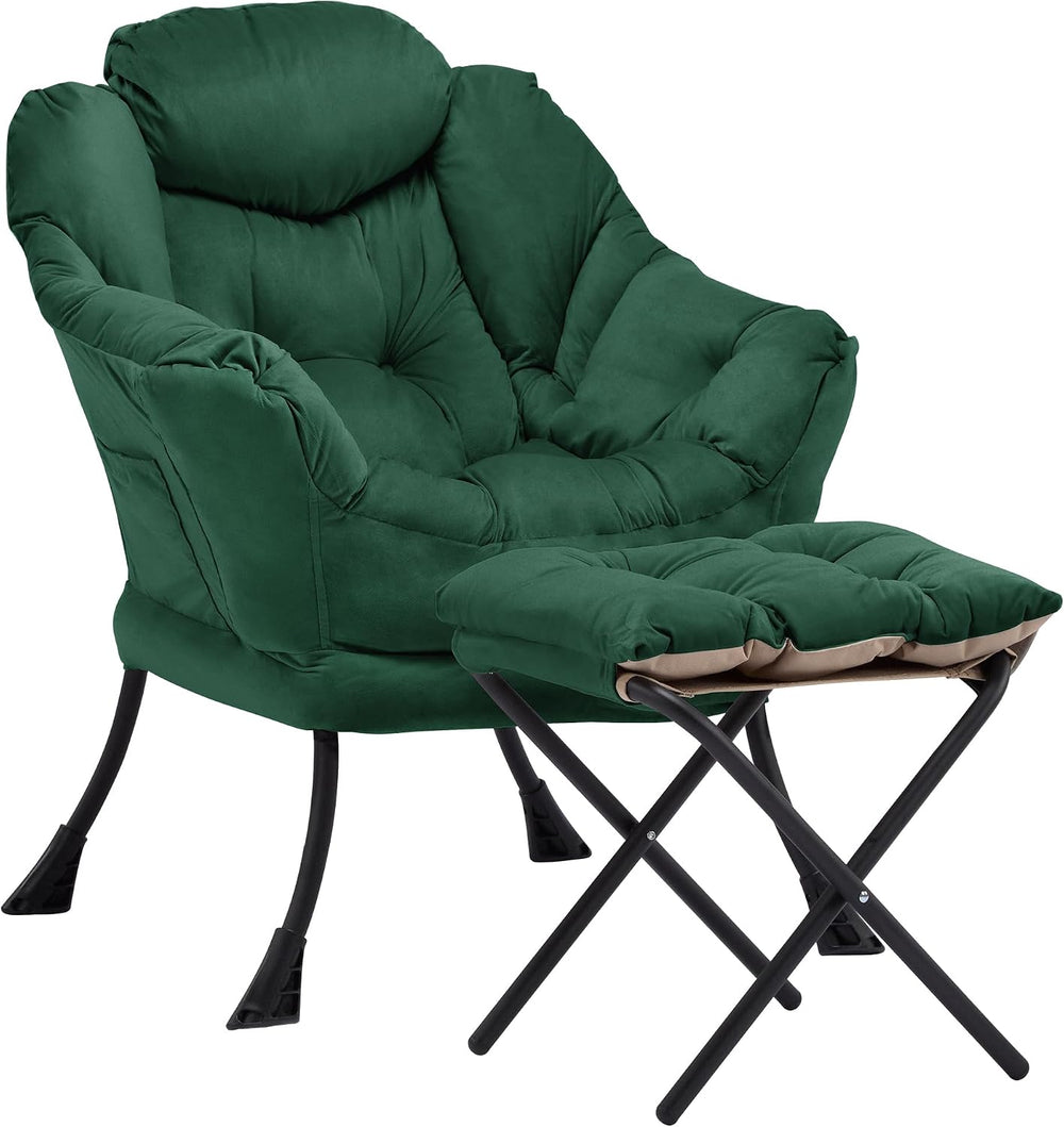 Lazy Chair with Ottoman, Comfy Reading Chair, Emerald Green