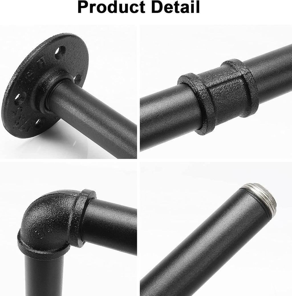 Industrial Iron Pipe Clothes Hanging Bar DIY Wall-Mounted Garment Rack Heavy Duty Clothing Rack for Bedroom, Laundry Room, Closet Storage (Black 28 inch)