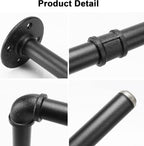 Industrial Iron Pipe Clothes Hanging Bar DIY Wall-Mounted Garment Rack Heavy Duty Clothing Rack for Bedroom, Laundry Room, Closet Storage (Black 24 inch)