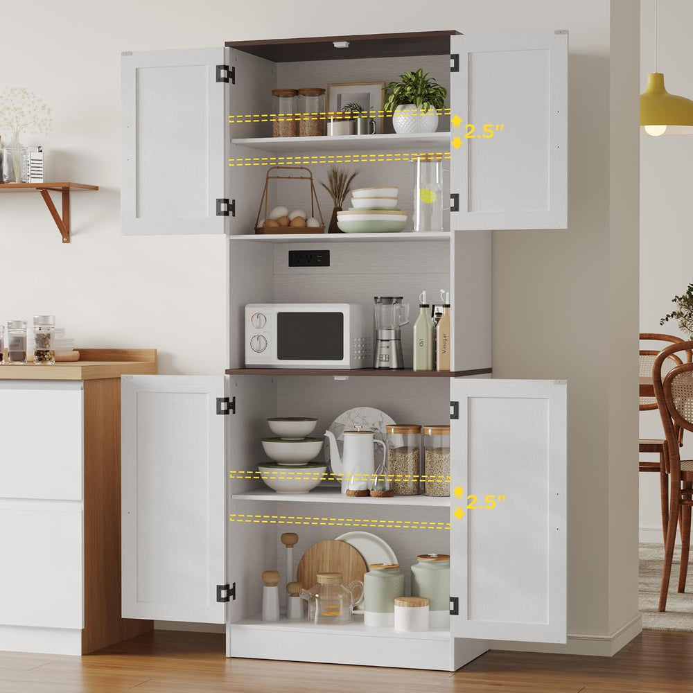 MHOM 71" Tall Pantry Cabinet with Charging Station, Farmhouse Kitchen Hu...
