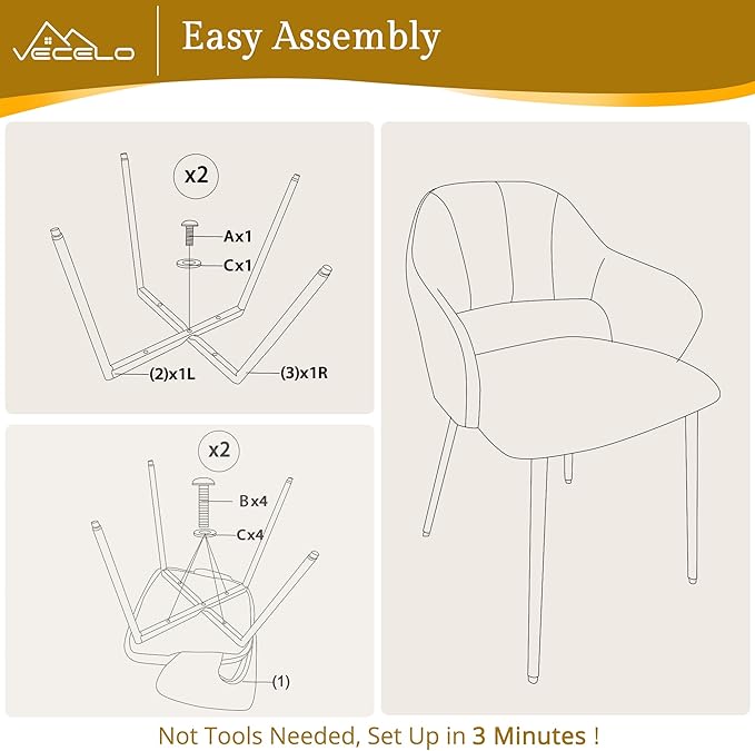 VECELO Velvet Dining Chairs Set of 4, Modern Upholstered Kitchen Chairs with Cushion, Padded Backrest and Metal Legs, White