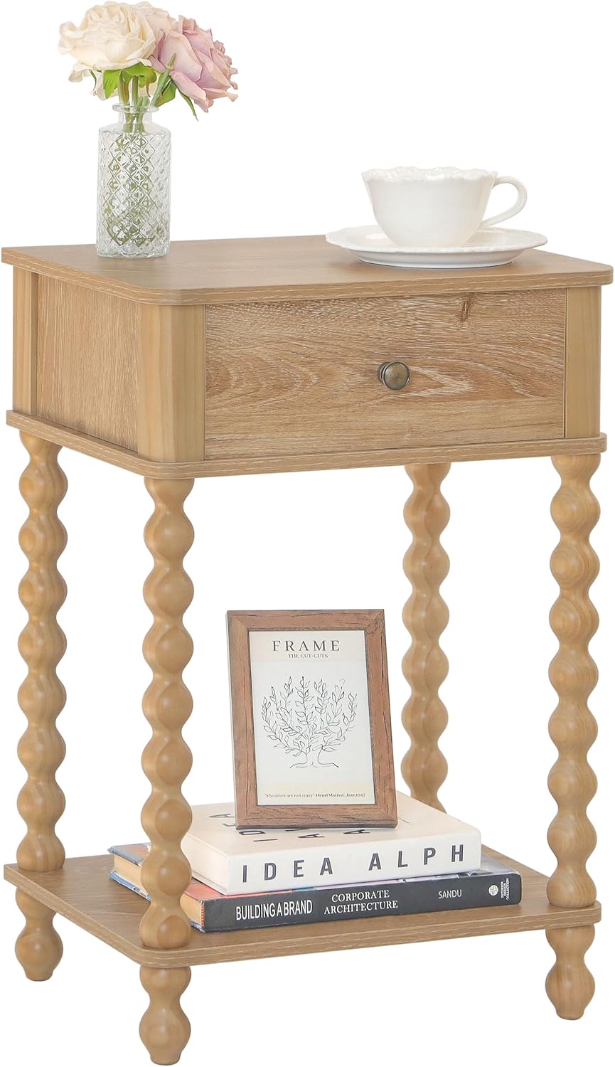 AWASEN Night Stand, Wood End Table with Drawer for Living Room, Small Bedside...