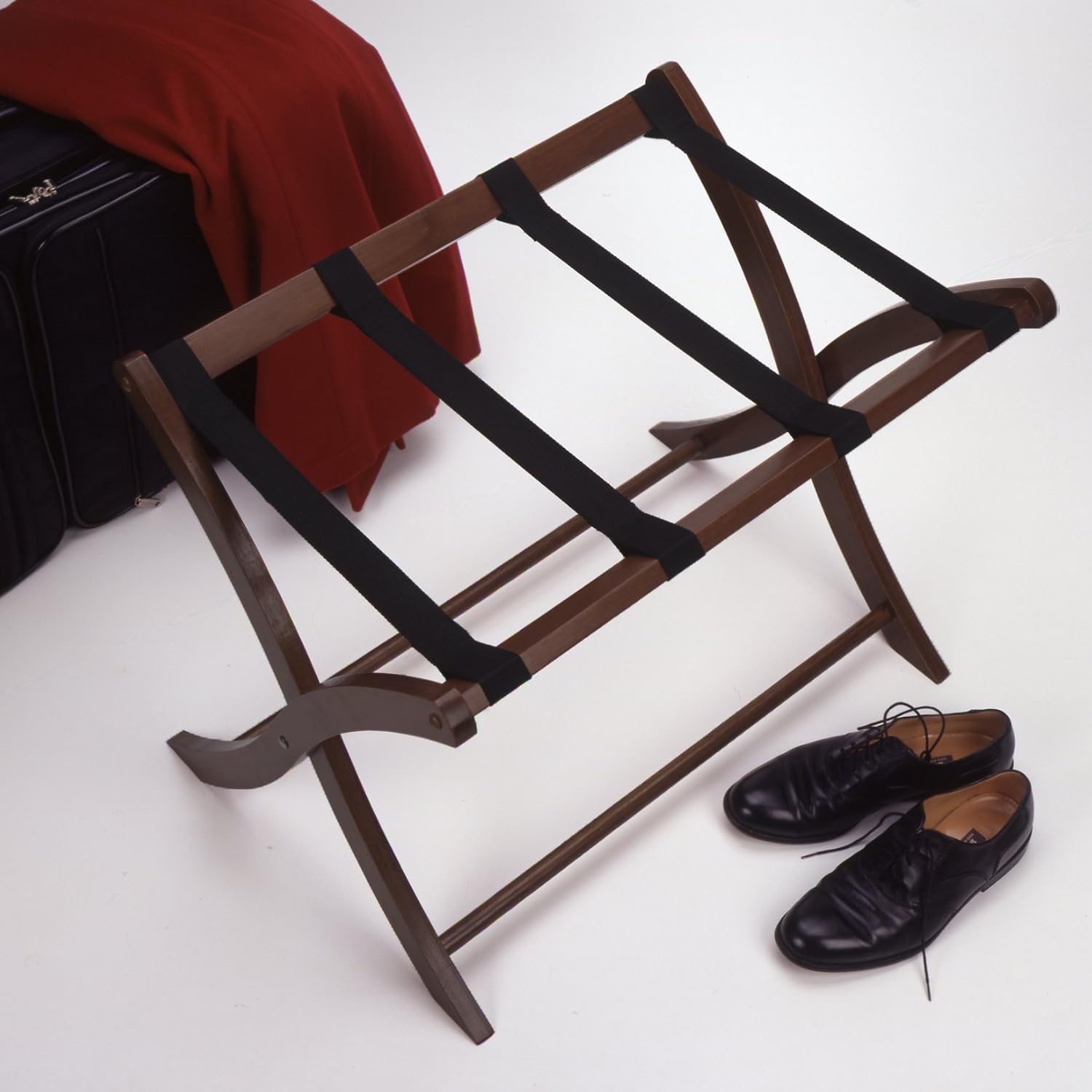 Winsome Scarlett Luggage Rack in Walnut, Sturdy Folding Suitcase and Bag Stand for Guest Room, Bedroom, Must Have Foldable Storage Essential for Guests, Small Businesses, Home