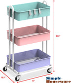 Simple Houseware 3-Tier Heavy Duty Metal Utility Rolling Cart, Multicolor