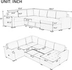 108.3 Inch Modular Sectional Sleeper Sofa with Pull-Out Bed and Lounge Chair, U-Shaped Combination Corner Couch w/USB & Type-C Interfaces, for Living Room Bedroom Office, Gray