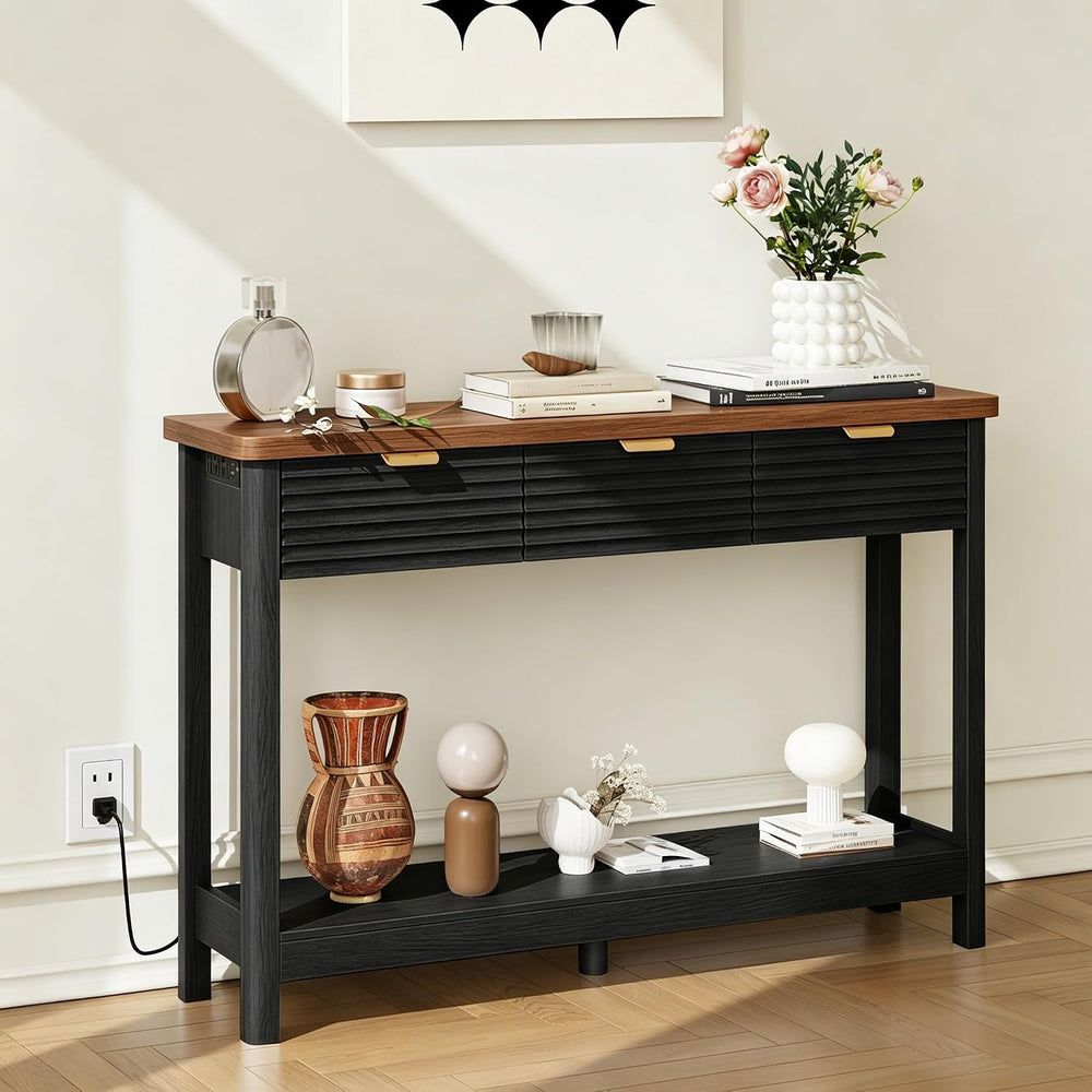 Fluted 47.2" Console Table with Outlets and USB C, Narrow Entryway Table...