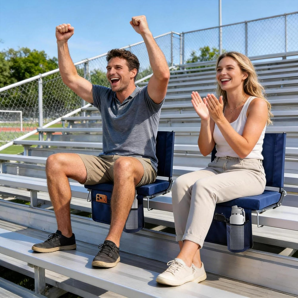 OLIXIS Stadium Seats with Back Support 2-Pack, Bleacher Chairs, Navy