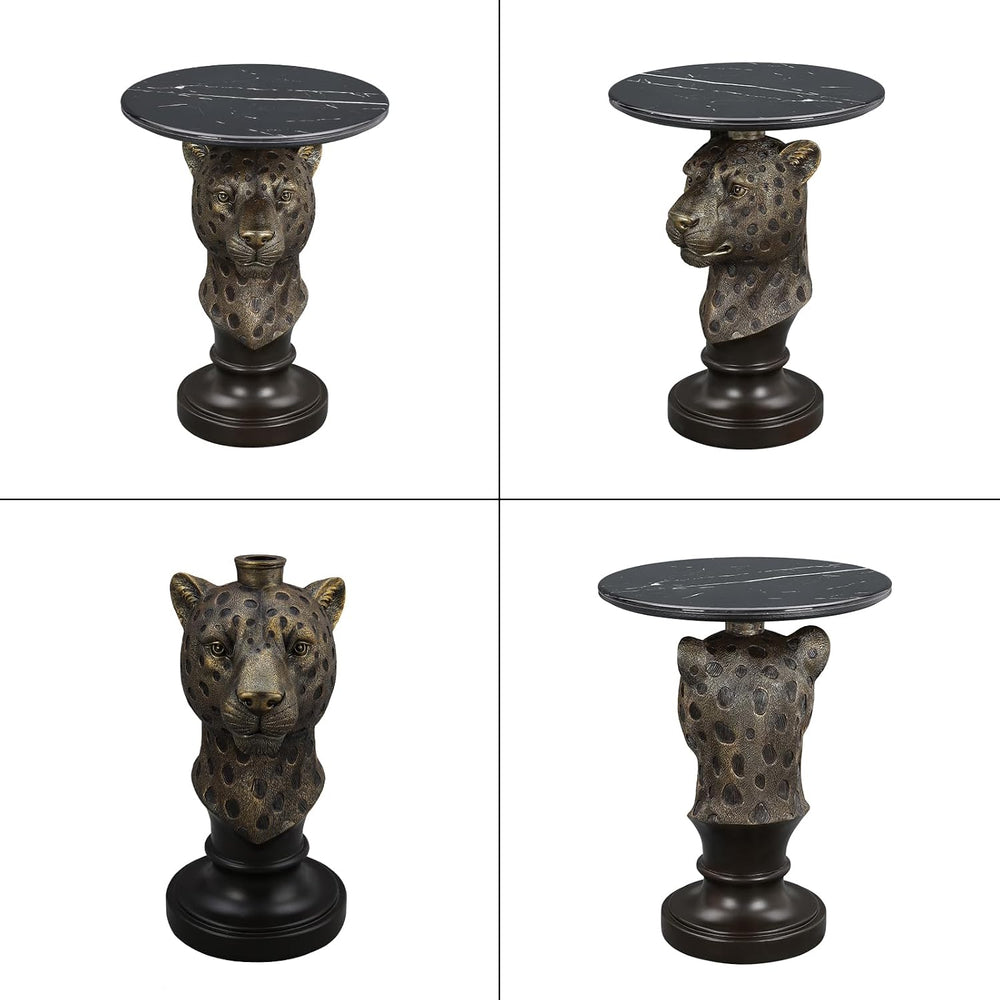 Decorative Leopard Round Side Table - Creative Bronze Animal Head End Table w...