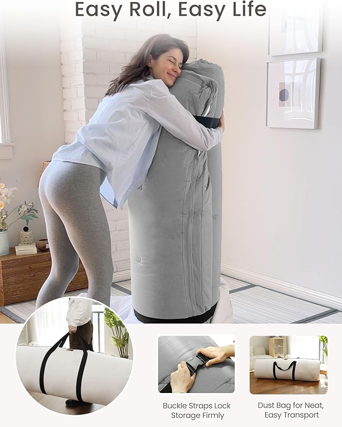 ZonLi Japanese Floor Futon Mattress Queen Size 60"x 80",100% Cotton Cover 4'' Thicken Tatami Mattress,Foldable Sleeping Pad,Portable Dormitory Tatami Mat,Roll Up Floor Lounger Bed for Adult