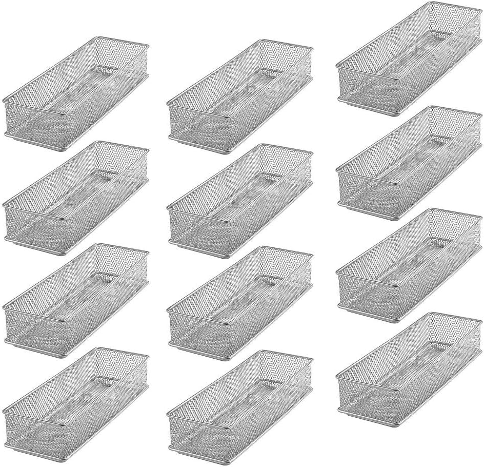YBM HOME Silver Mesh Drawer Cabinet and or Shelf Organizer Bins, School Supply Holder Office Desktop Organizer Basket (12, 3x9x2 Inch)