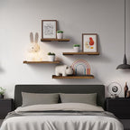 BAYKA Floating Shelves for Wall, Book Shelf for Bedroom, Decor Shelves for Living Room Kitchen, Mounted Wood Floating Shelf for Home Decor, Corner Shelf for Bathroom, Office(Walnut-Toned,Set of 4)