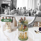 360 Rotating Makeup Organizer,3 Tier Large Capacity Make Up Organizers and Storage,Skincare Perfume Vanity Organizers,Bathroom Cosmetics Storage Organizer Countertop (Green)