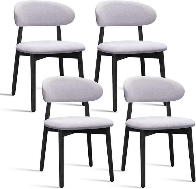 Farmhouse Dining Chairs Set of 4, Mid Century Modern Wooden Dining Room Chairs, Farmhouse Fabric Upholstered Kitchen Dinner Chairs for Living Room Restaurant Cafe, Black/Washed Blue