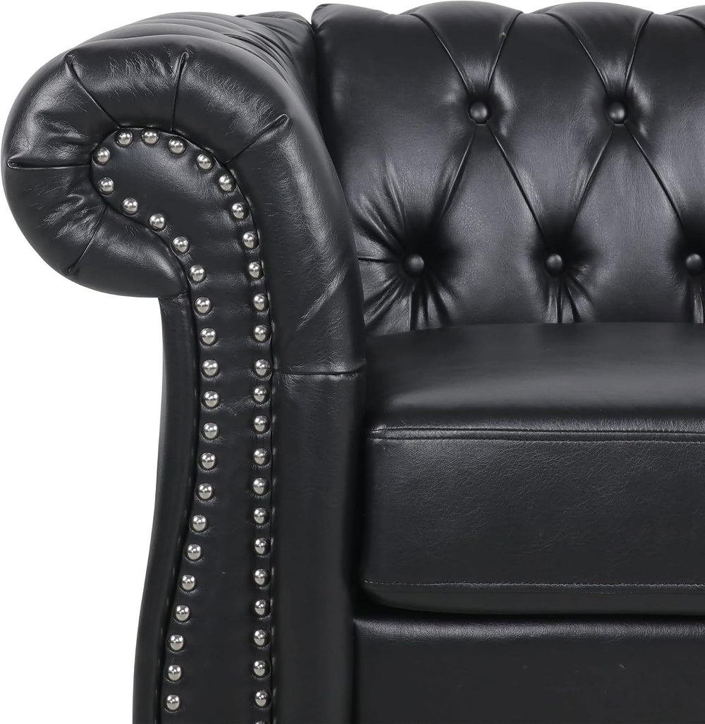 LEVNARY Leather Upholstered Armchair, Mid-Century Modern Single Sofa Chair wi...
