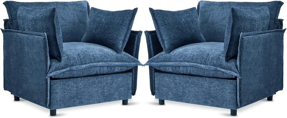 VINGLI 34" Width Oversized Accent Chairs Set of 2, Navy Sofa Reading Cha...
