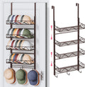 SWTYMIKI Over Door Hat Organizer - 5 Tier Wall Mounted Hat Rack with 4 Adjustable Metal Basket and 3 Hooks, Hanging Baseball Cap Organizer Storage Holds up to 49 Caps for Door, Bedroom, Closet