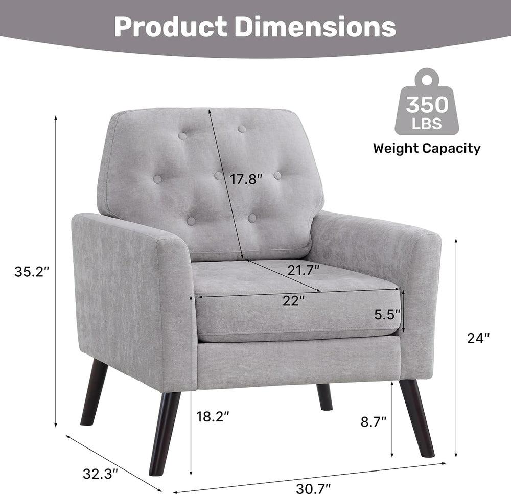 Accent Chair Set of 2, Mid Century Modern Living Room Chairs, Upholstered Arm...