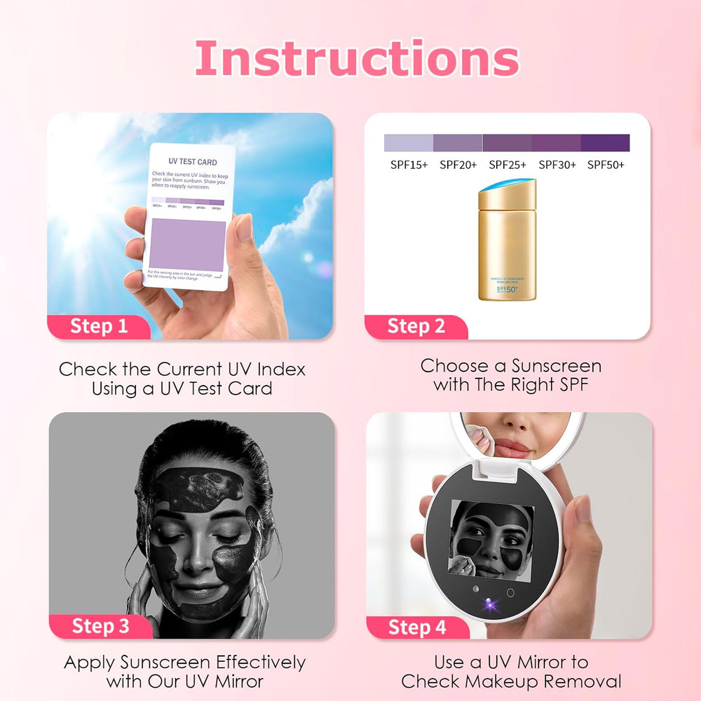 UV Camera for Sunscreen Test with 2X Magnifying Vanity Mirror 3.8 Inch