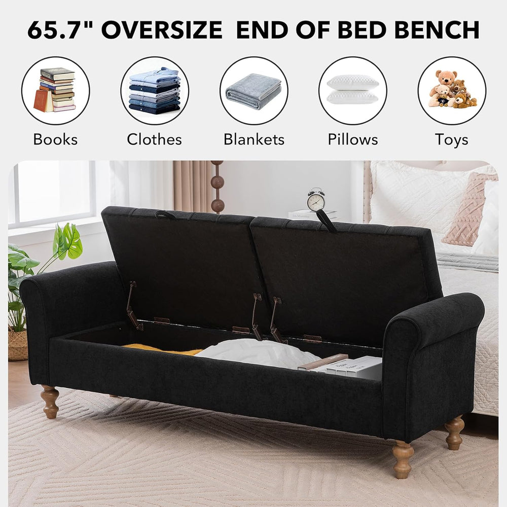 65" Oversize Storage Ottoman Bench, Fleece Upholstered End of Bed Benche...