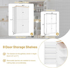 71.3" Freestanding Kitchen Pantry Cabinet with 2 Drawers, 8 Door Shelves & Adjustable Shelves, Large Farmhouse Storage for Kitchen Dining Room, White