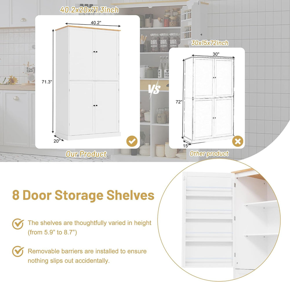71.3" Tall Kitchen Pantry Storage Cabinet with 4 Doors, 2 Drawers, 2 Adj...