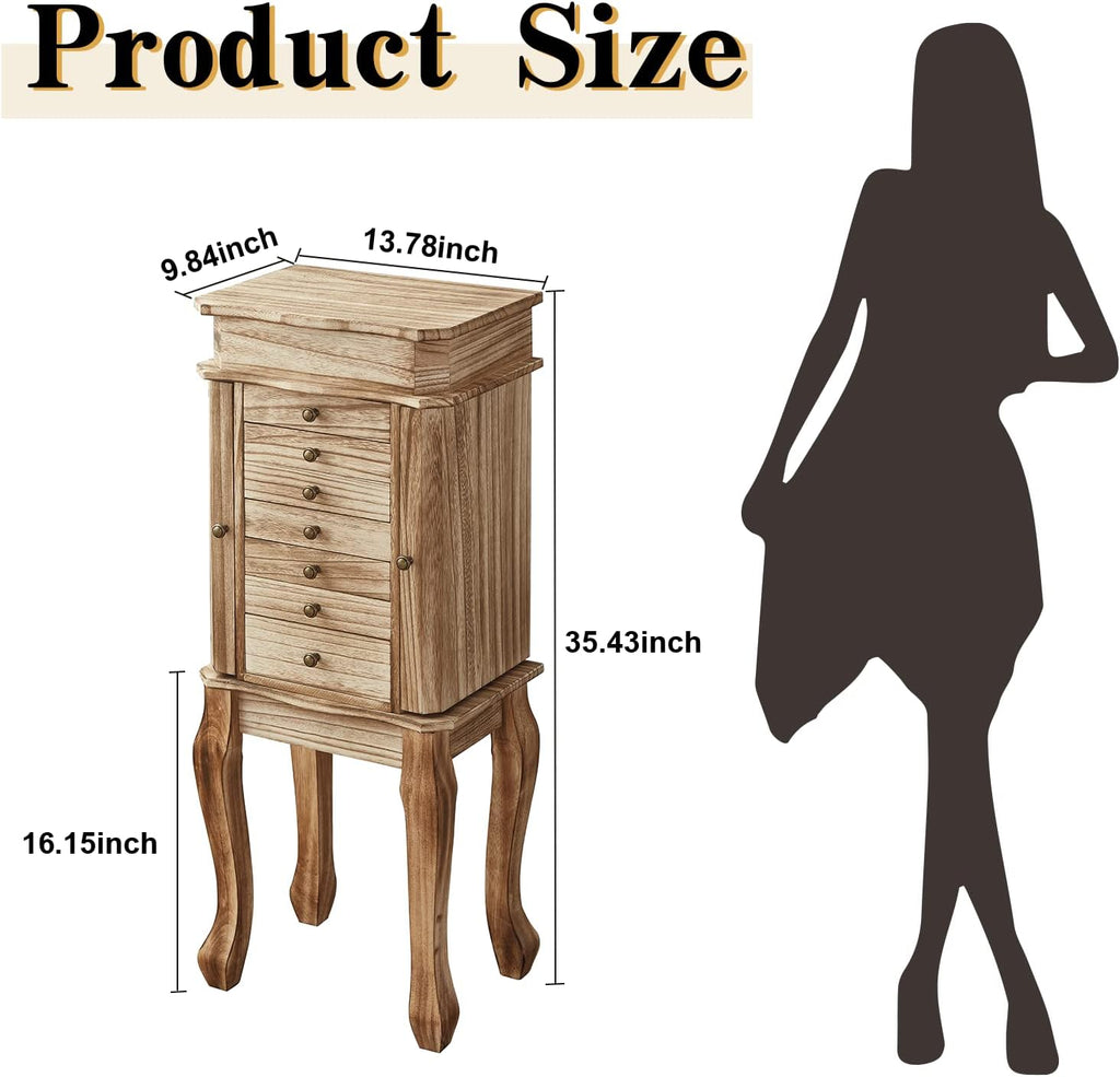 Emfogo Standing Jewelry Armoire, 7 Drawers & 2 Side Doors Jewelry Amoire Cabinet Standing with Top Flip Makeup Mirror, Jewelry Chest Jewelry Boxes