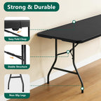 Folding Table 6FT Heavy Duty Plastic Table with Handle, Foldable&Portable, Fold-in-Half Utility Tables for Outdoor, Dining, Wedding, Events, Indoor, Picnic, Camping, Party, Black