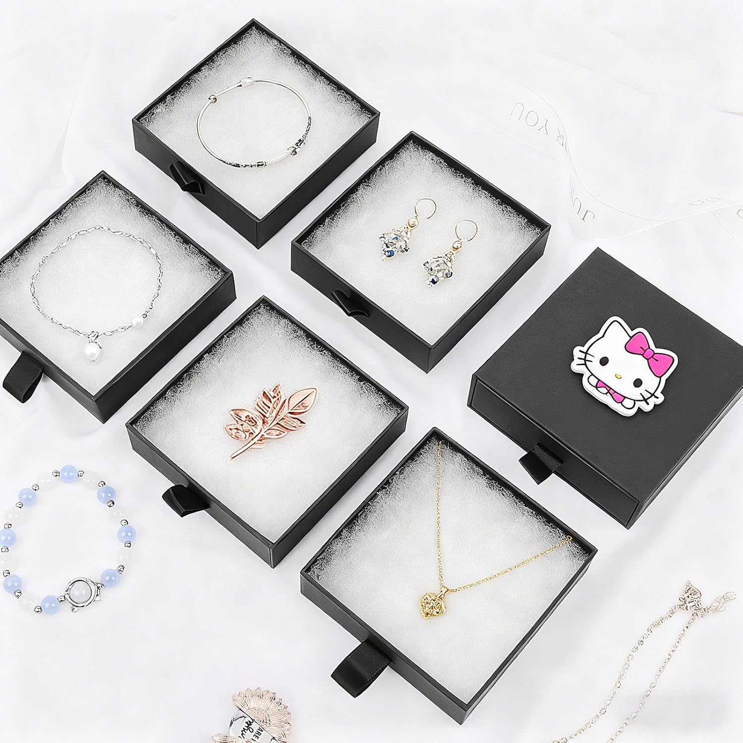Jewelry Boxes, 5 Pack 3.5×3.5x1.18 Inch Small Jewelry Gift Box Bulk, Cardboard Jewelry Gift Necklace Ring Earring Boxes (black)