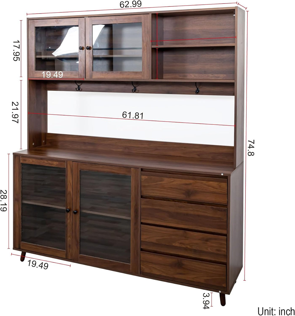 Freestanding Storage Cabinet with 4 Dawers, 3 Shelves, 2 French Doors, Rectan...