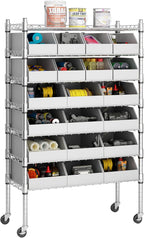 6-Tier Classics Heavy-Duty Bin Rack, Industrial Solid Steel Wire Shelving Storage Unit, Organizer with 20 Bins, Gray, for Garage/Warehouse/Kitchen/Office/Classroom