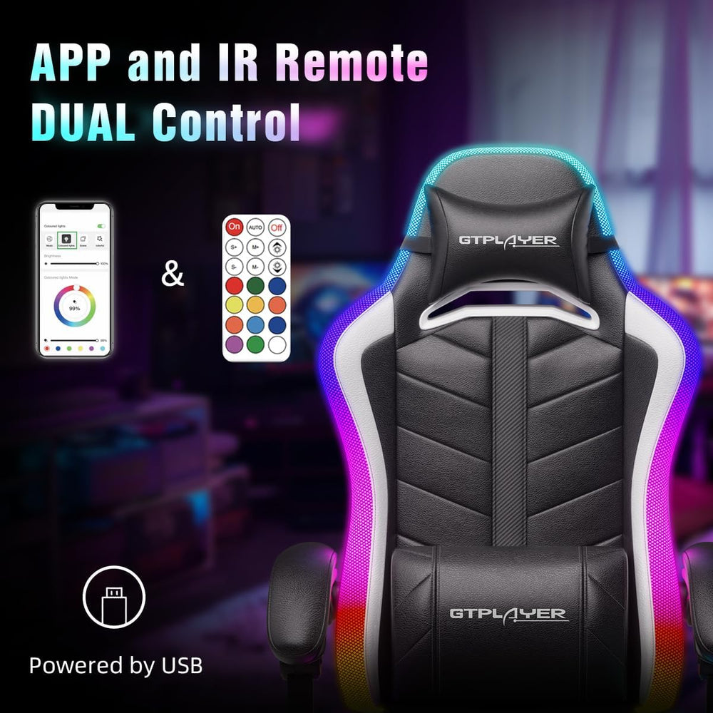 GTPLAYER Gaming Chair, Computer Chair with RGB LED Lights, High Back Ergonomi...