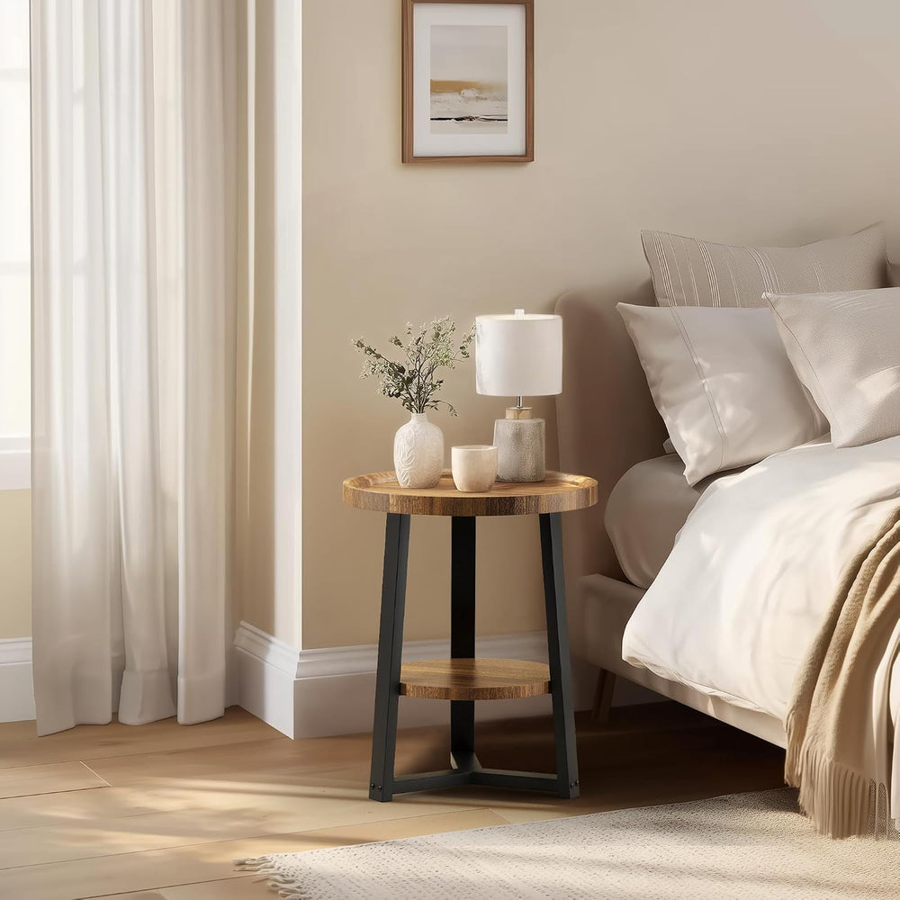 PPAMAPIC Round End Table, 2 Tier Side Table with Storage Shelf, Nightstand Ac...