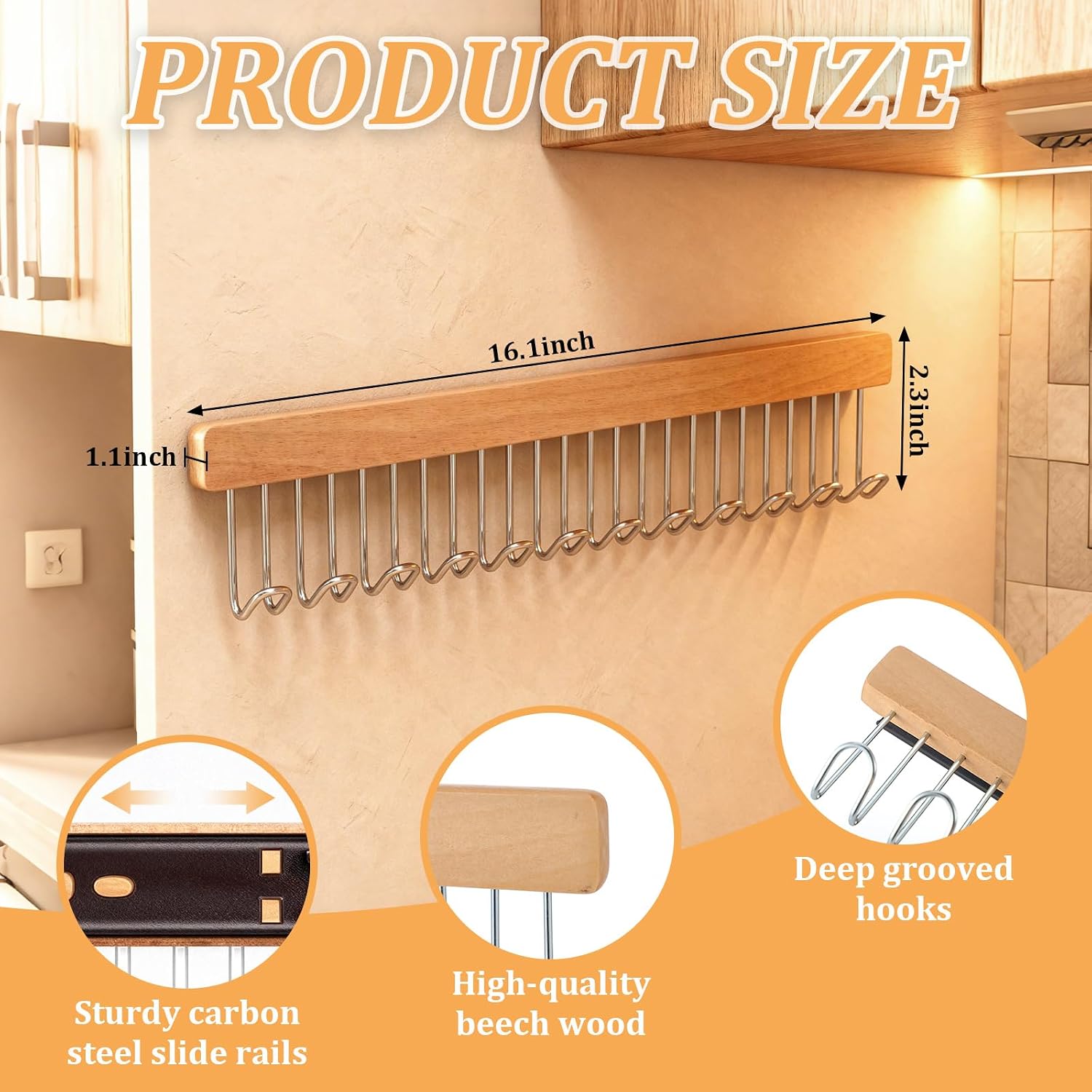 Yookeer 2 Pack Belt Organizer Pull out for Closet Belt Hanger Wall Mounted 16.1 Inch Valet Rods Ties Racks Extending with 12 Metal Hooks for Hanging Tank Tops Scarf Bras Key Storage Hanger Accessories