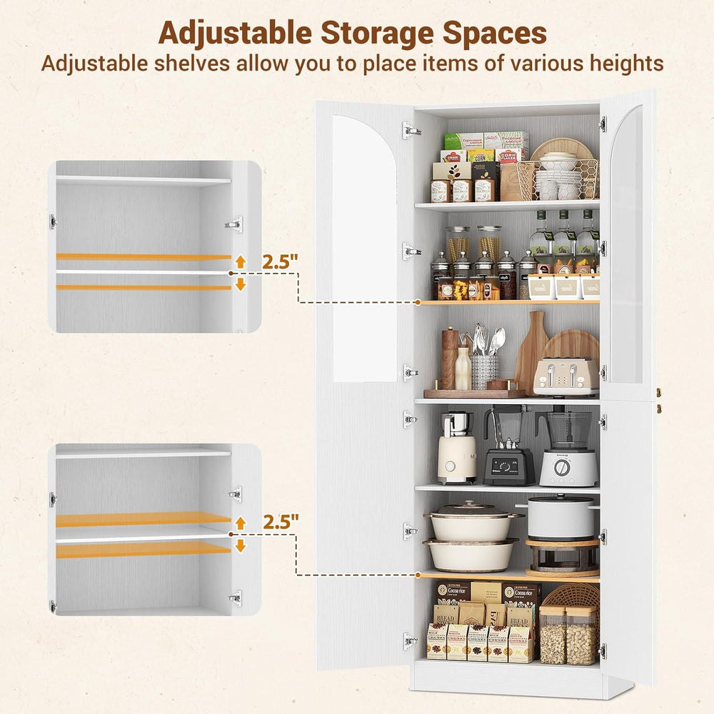 Cyclysio 80" Kitchen Pantry Cabinet with Tempered Glass & Soft Close...