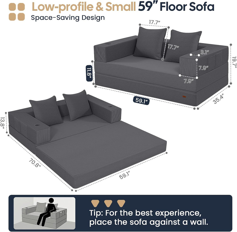 COMAX Futon Sofa Bed, Convertible Sofa Bed, Folding Couches | Low-Profile Sma...