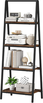 Homeiju Ladder Shelf, 4-Tier Leaning Ladder Bookshelf, Rustic and Wood Ladder Shelf Bookcase, Industrial Ladder Shelf Storage Rack for Home Office, Bedroom, Bathroom or Kitchen