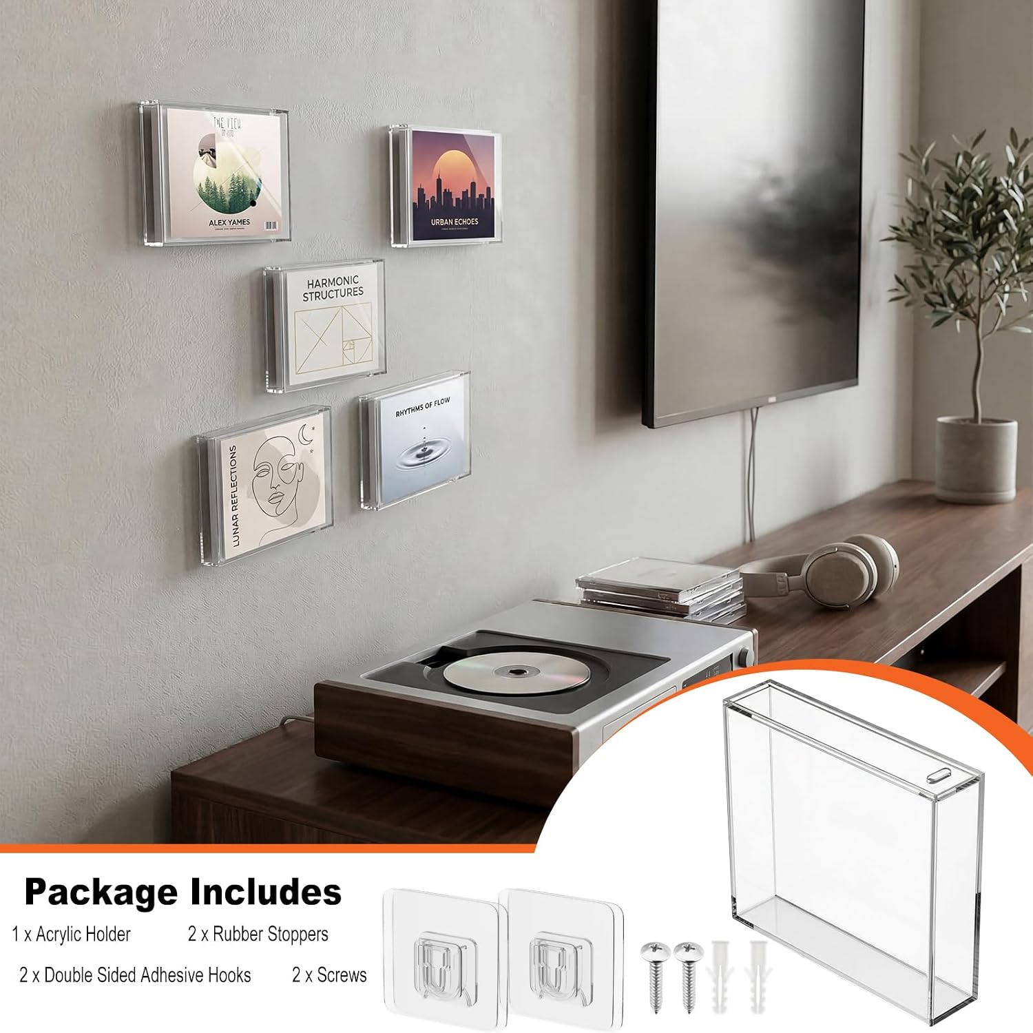 CD Jewel Case Holder for Single and Chubby CD Box Wall Mount Protector Case Holder Display Frame Shelf-5.75X5X1.1 inches (Large)