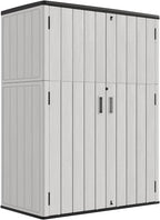 KINYING Outdoor Vertical Storage Shed,57 Cu.ft Outdoor Storage Cabinet Waterproof,Resin Sheds & Outdoor Storage for Garden,Patio,Backyard,Lockable (Grey Color)