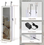 Tektalk Jewelry Cabinet with 3 Groove Mirror Lamps, Full Length Mirror, Wall/Door Mounted Jewelry Armoire Organizer with 3 Color Outside LED Lights & Interior 6 LEDs Light - White