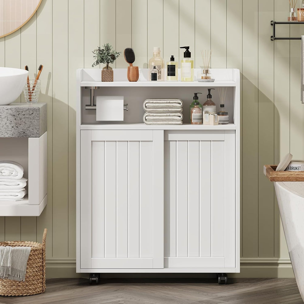 Halitaa Slim Bathroom Storage Cabinet, Slim Floor Cabinet with Sliding Doors,...