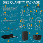 Metal Peg Board Kit with 1/4" Pegboard Accessories, 6 Pack 12"X24" Pegboard and 264PCS Extra Thick Pegboard Accessories,Wall Organizer Peg Board Panels Tool Organizer Storage System (Black)