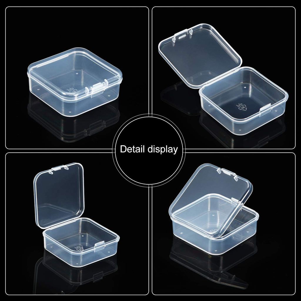 48 Packs Clear Small Plastic Containers Transparent Storage Box with Hinged Lid for Small Items Crafts Jewelry (2.12 x 2.12 x 0.79 Inches)
