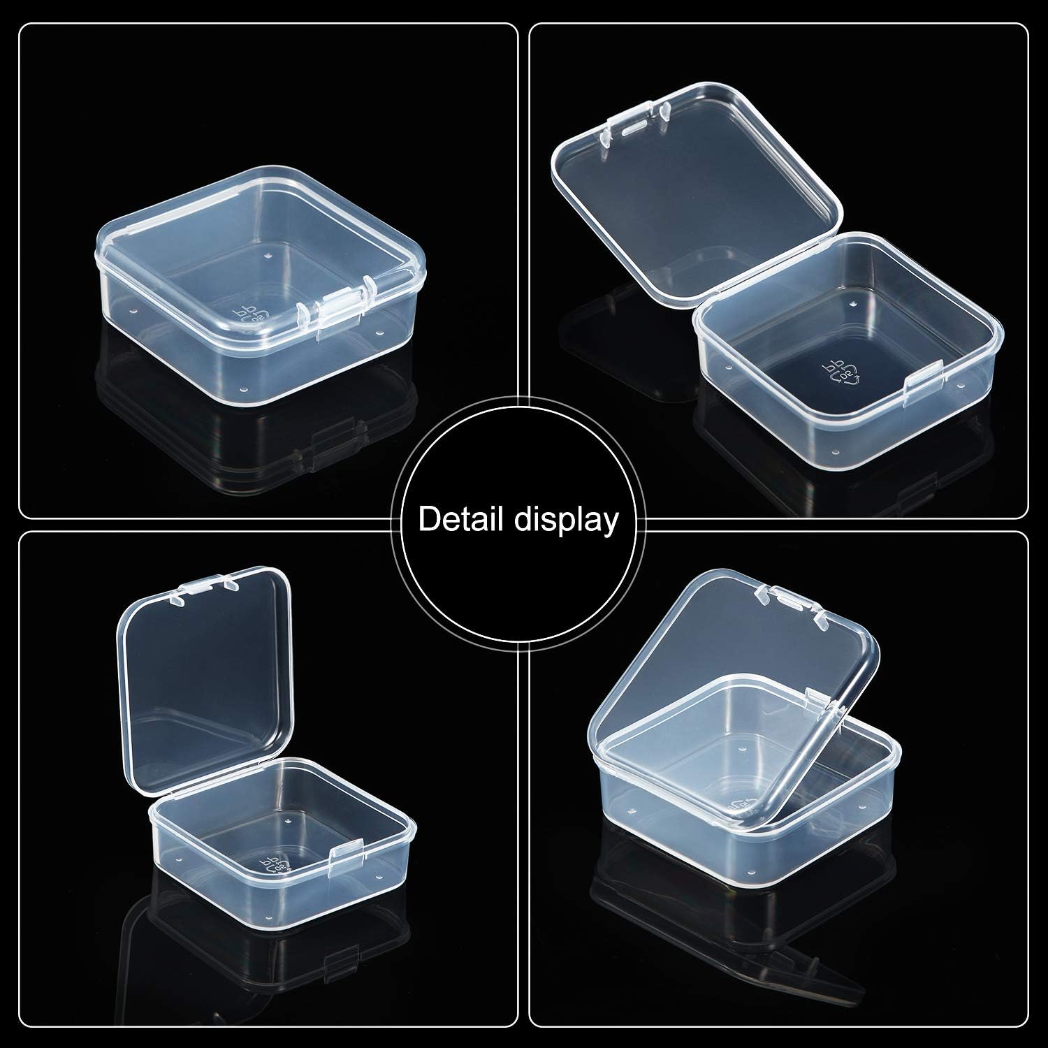 48 Packs Clear Small Plastic Containers Transparent Storage Box with Hinged Lid for Small Items Crafts Jewelry (2.12 x 2.12 x 0.79 Inches)