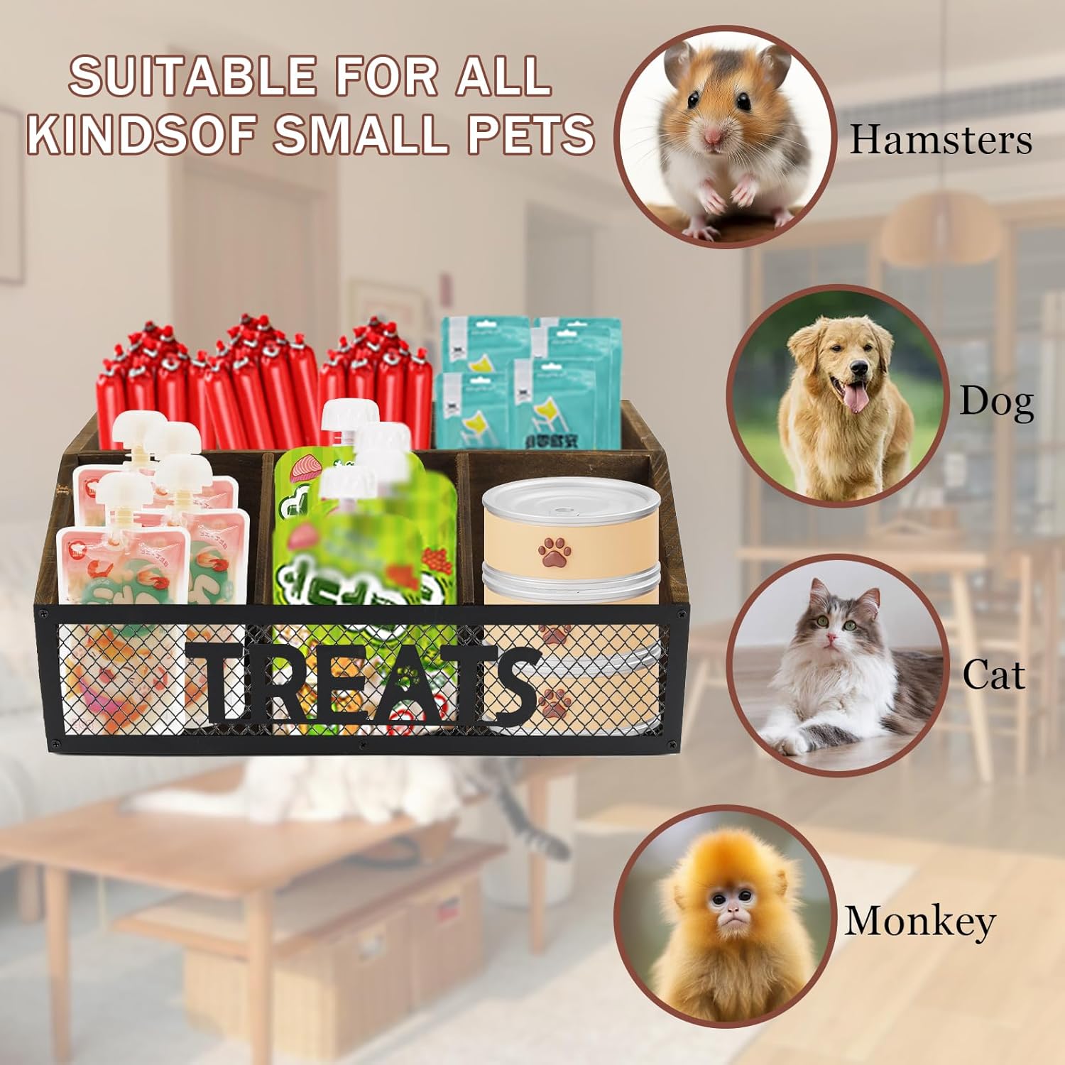 Geyecete dog treat jar dog treat container for countertop Dog Treat Container Wooden grid snack storage box trapezoid cat treat jar Desktop treat bar