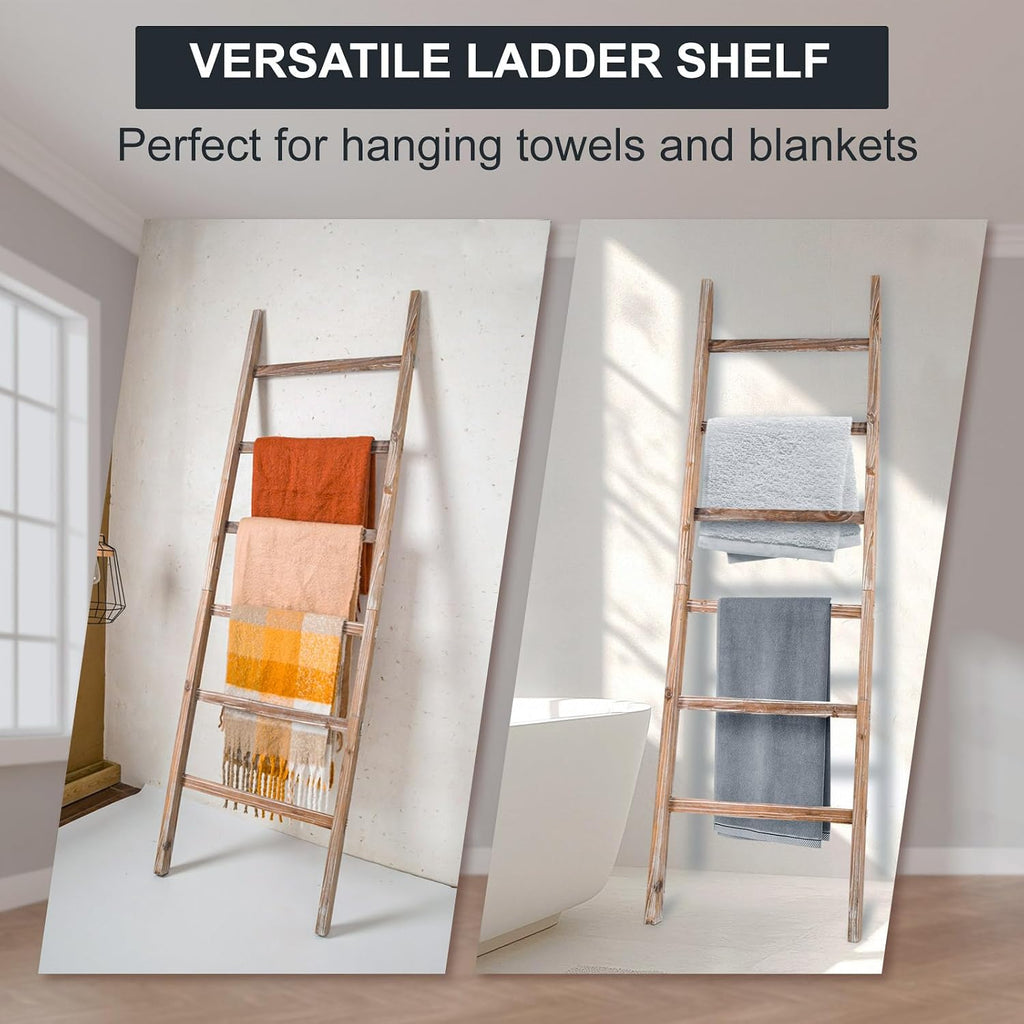 Blanket Ladder 6.4FT, Wooden Blanket Ladders for the Living Room, 6-Layer Farmhouse Rustic Quilt Rack for Living Room Bathroom (24 inch Wide)