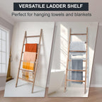 Blanket Ladder 6.4FT, Wooden Blanket Ladders for the Living Room, 6-Layer Farmhouse Rustic Quilt Rack for Living Room Bathroom (24 inch Wide)