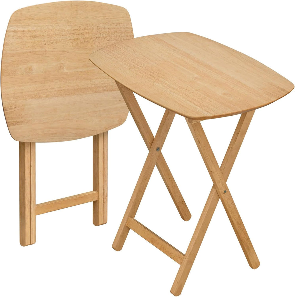 eHemco Hardwood Folding TV Tray Tables, 25.5 Inches, Set of 2 | Oversized, Na...