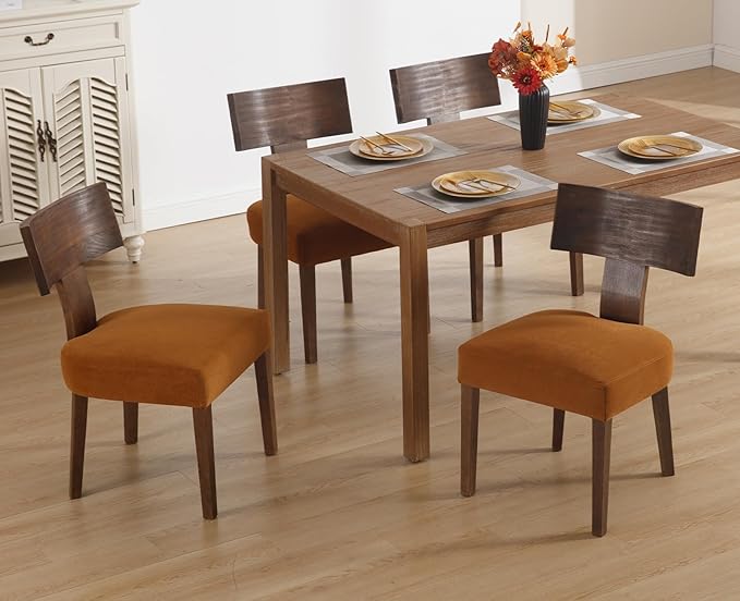 chairus Farmhouse Dining Chairs Set of 6, Upholstered Accent Chairs with Dark Brown T-Shape Wood Back Armless Kitchen Chairs with Soft Pad, Velvet Brown